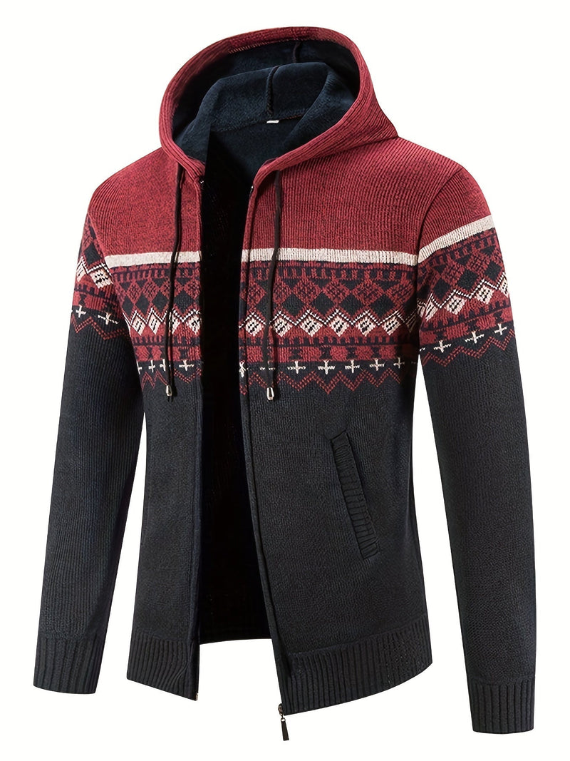 Herren-Strickjacke mit Kapuze und Norwegermuster – Sam