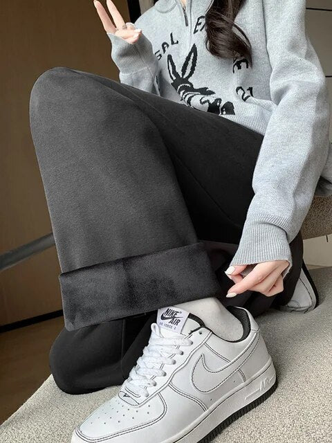 Gefütterte Herbsthose mit hoher Taille und weitem Bein – Zhenya