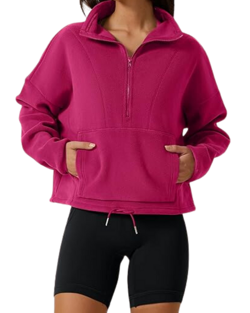 Fleece Half-Zip Sweatshirt mit Kängurutasche – Ariana