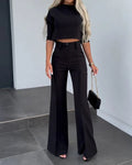 Eleganter Damen-Zweiteiler mit Schlaghose und Crop-Top – Leocadia