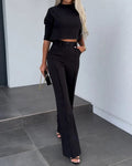 Eleganter Damen-Zweiteiler mit Schlaghose und Crop-Top – Leocadia