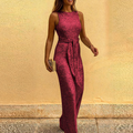Glitzernder  Party Jumpsuit mit Taillengürtel für elegante Anlässe – Sabine