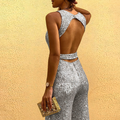 Glitzernder  Party Jumpsuit mit Taillengürtel für elegante Anlässe – Sabine